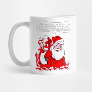 Santa Claus wishing Merry Christmas and peace in the world Retro Vintage Comic Mug